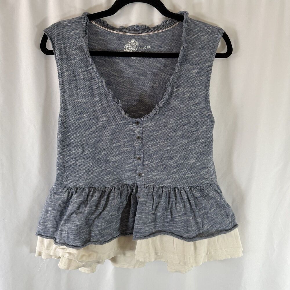Pilcro Anthropologie Blouse Women's XS Blue Striped Sleeveless Vneck 100% Cotton